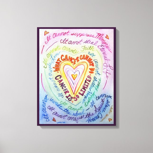 Vad cancer inte kan göra Rainbow Heart Canvas Art (Framsida)