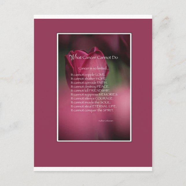 Vad cancer inte kan göra, stöd och uppmuntran vykort (Framsida)