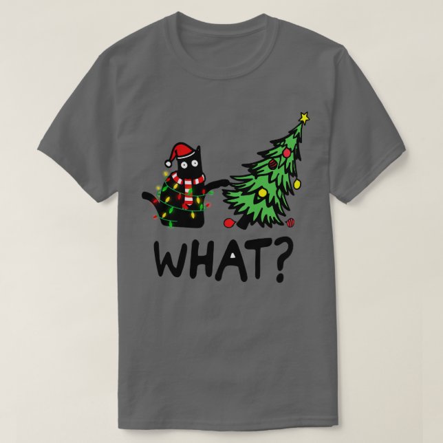 Vad Cat Gräs Träd Noel-julen T Shirt (Design framsida)
