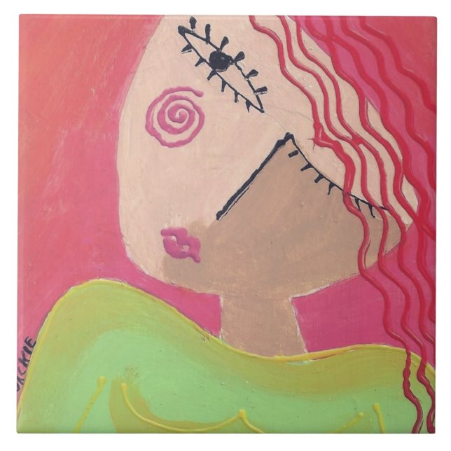 Vad då? Abstrakt Porträtt i en kvinna Kakelplatta (Framsidan)