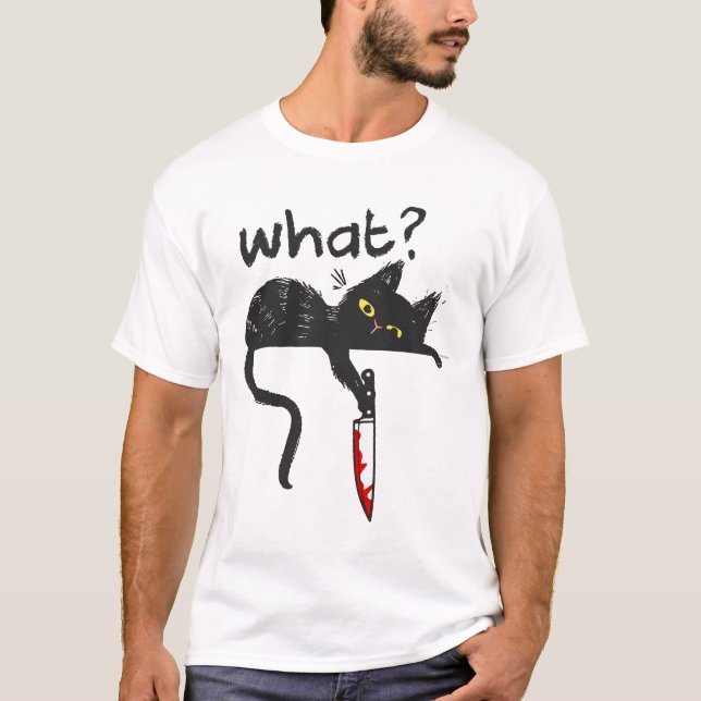 Vad då? Murder Cat Bloody Knivar Cat Lover T Shirt (Framsida)