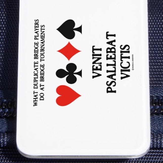 Vad dubbelbron gör Venit Psallebat Victis Bagagebricka (Luggage tag for any duplicate bridge tournament player who desires to win)