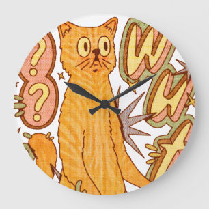 Vad? / En Orange - kattillustration Stor Klocka