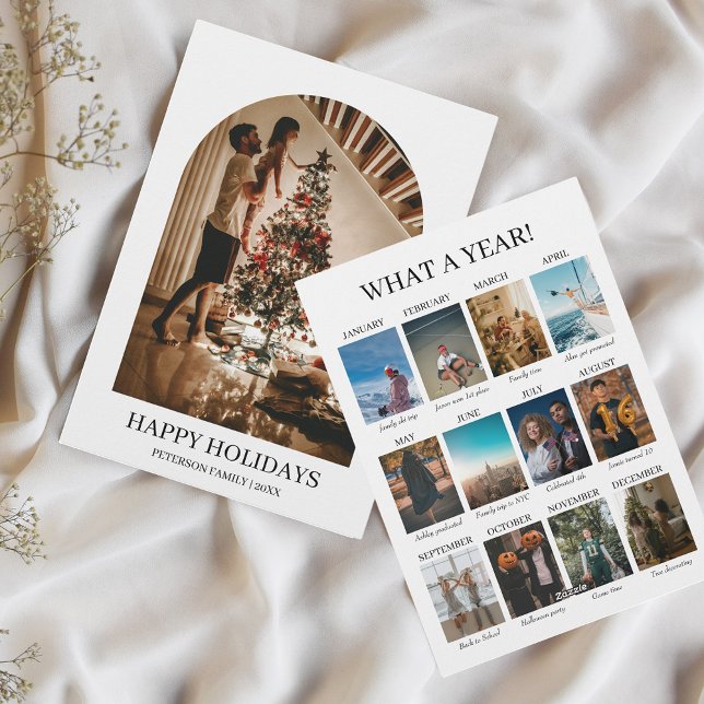 Vad ett År 12 Fotos Jul Minimalistisk Julkort (What a Year Highlights | Year in Review, Christmas Card Minimalist Modern Photo Collage)