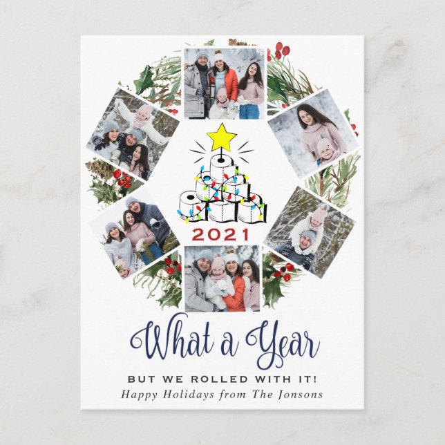 Vad ett års Karantantiskt foto av Julgran 6 Vykort (Framsida)