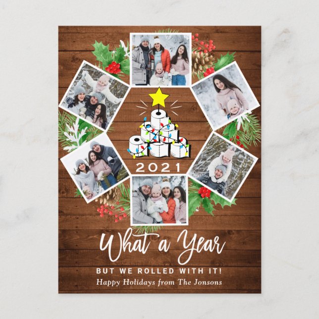 Vad ett års Karantantiskt foto av Julgran 6 Vykort (Framsida)