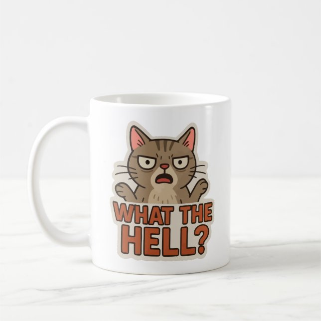 Vad fan ? rolig katt kaffemugg (Vänster)