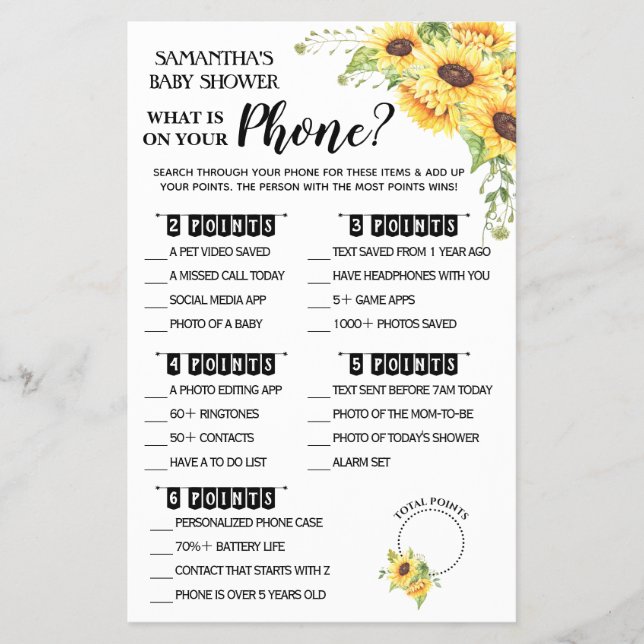 Vad finns det på ditt Mobila babyduschkort? Flygblad (Framsidan)