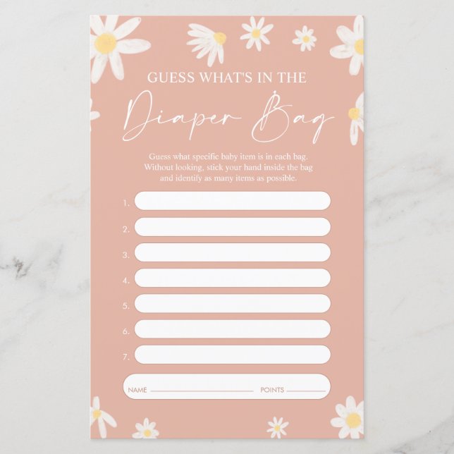 Vad finns i dagboksspelet, Daisy Baby Shower? (Framsida)