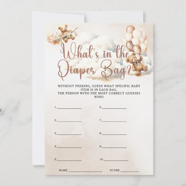VAD FINNS I DIAPER BAG Baby Shower Game Bear? Inbjudningar (Framsida)