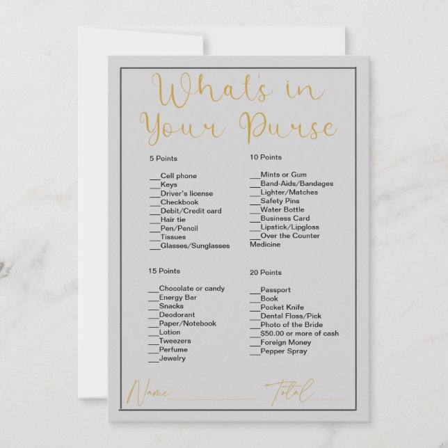 Vad finns i din Grått-Möhippa i Purse Light? Inbjudningar (Framsida)