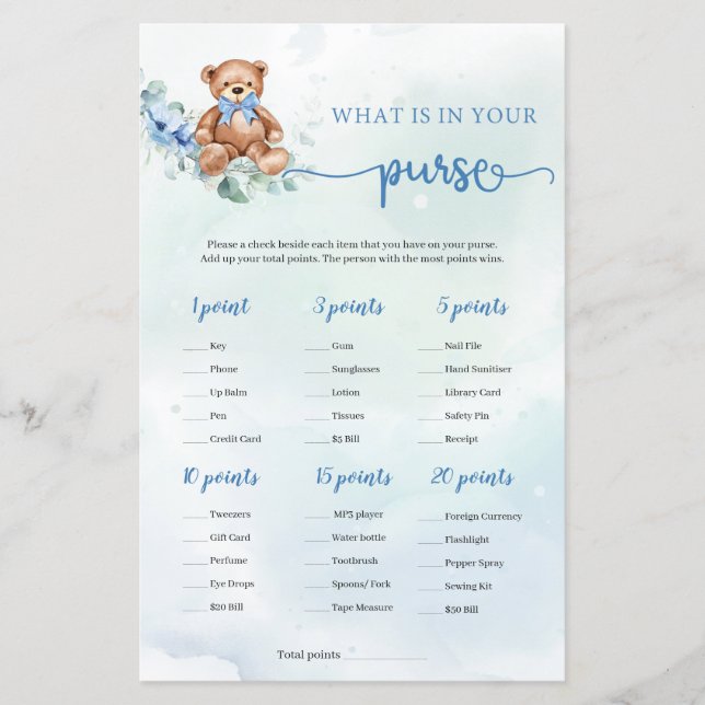 Vad finns i din handväska Game Teddybjörn Eukalypt (Framsida)