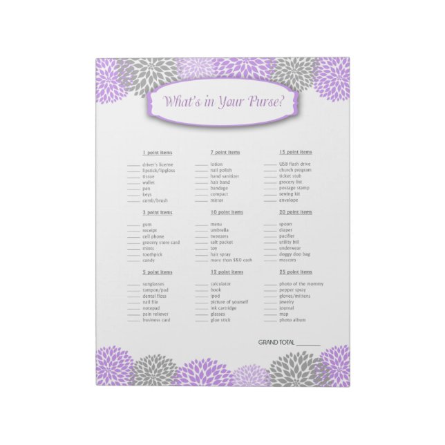 Vad finns i din handväska Lila Grå Dahlia Lek Anteckningsblock (Roterad)