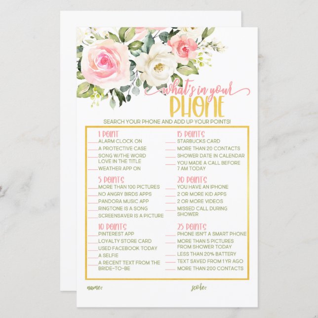 Vad finns i din Mobila - Rosa Blommigt och Guld (Fram/baksida)