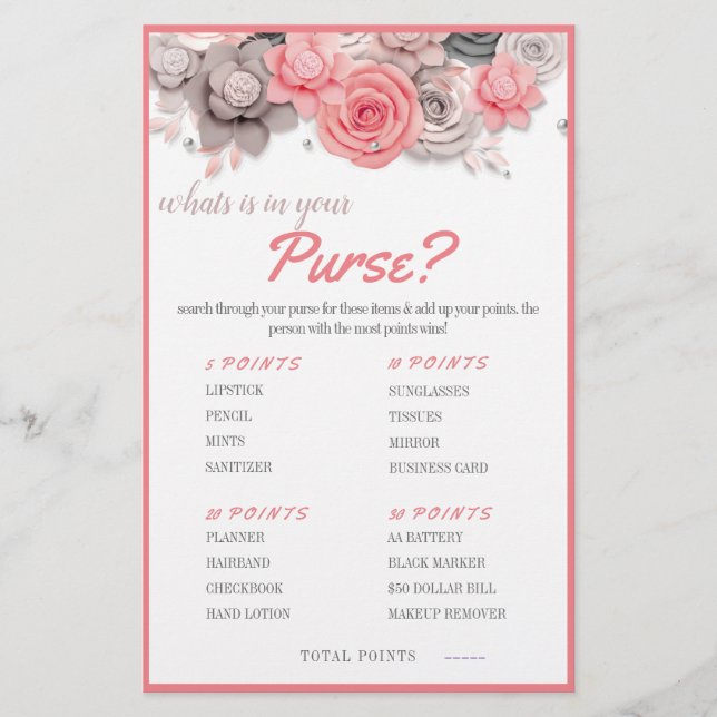 Vad finns i din Purse? Spelkort Flygblad (Framsidan)