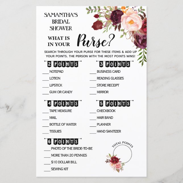 Vad finns i ditt engelska Purse-dusch-spel? (Framsida)