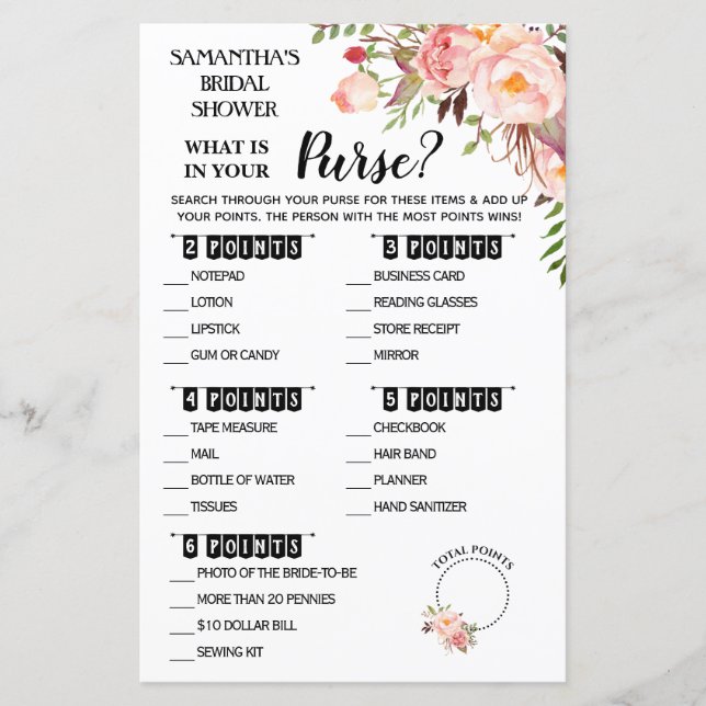 Vad finns i ditt engelska Purse-dusch-spel? (Framsida)