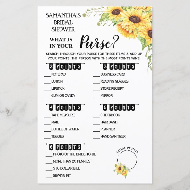 Vad finns i ditt engelska Purse-dusch-spel? (Framsida)