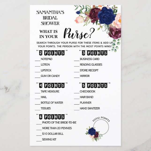 Vad finns i ditt engelska Purse-dusch-spel? (Framsida)