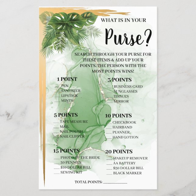 Vad finns i ditt Purble Tropical Shower Game Card? Flygblad (Framsidan)