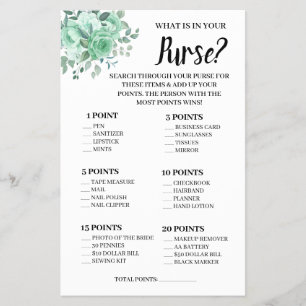 Vad finns i ditt Purse GreenRoses Shower Game Card Flygblad