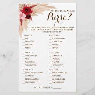 Vad finns i ditt Purse Pampas Shower Game Card? Flygblad