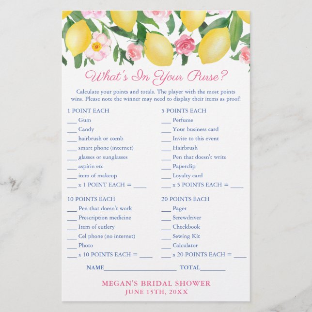 Vad finns i ditt Purse Positano Lemons-spelkort? Flygblad (Framsidan)