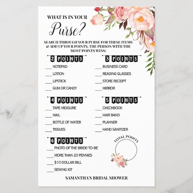 Vad finns i ditt Rosa-spelkort för Möhippa  Flygblad (Framsidan)