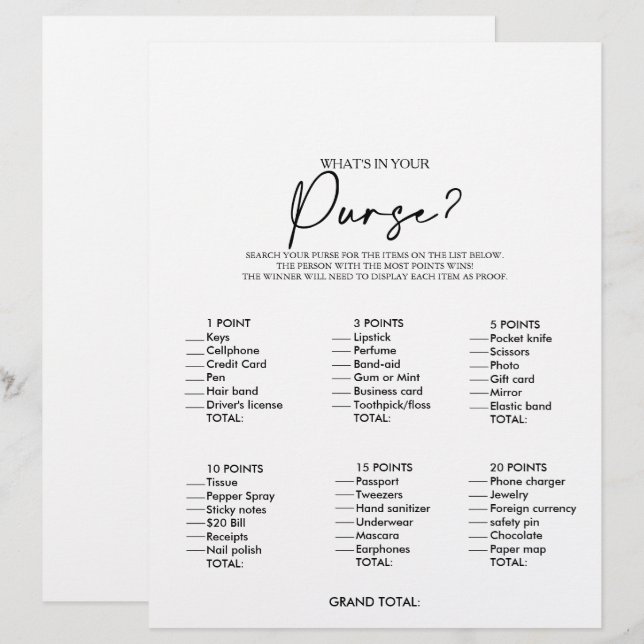 Vad finns i ditt spel för Purse Minimalist Möhippa (Fram/baksida)