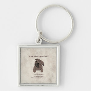 Vad finns i en Pugaccino-Cute Hund-Pug- Fyrkantig Silverfärgad Nyckelring