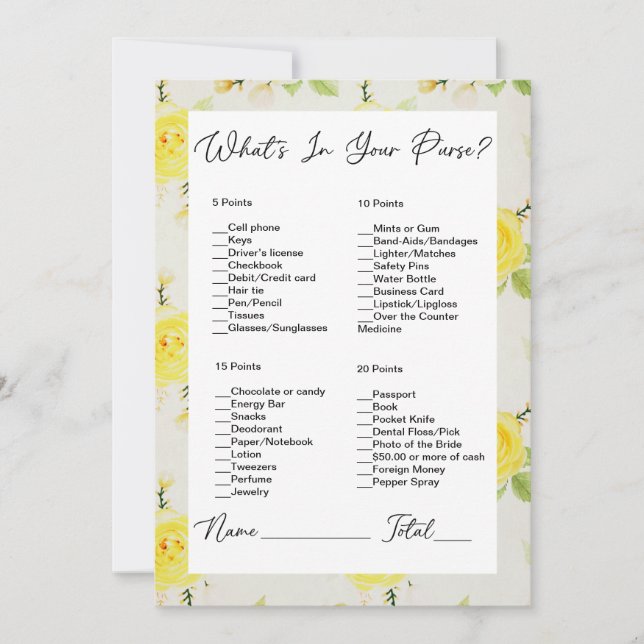 Vad finns i Möhippan Purse Gul ros? Inbjudningar (Framsida)