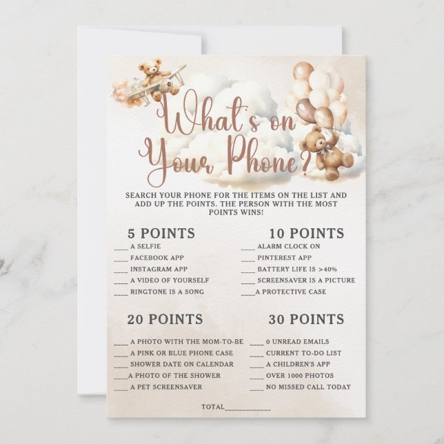 VAD FINNS PÅ DIN MOBILA babyskugga Game Cute Bear? Inbjudningar (Framsida)