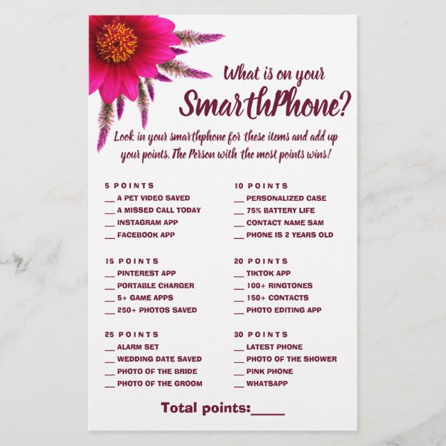 Vad finns på din Mobila Lila för spelkort för Show Flygblad (Framsidan)