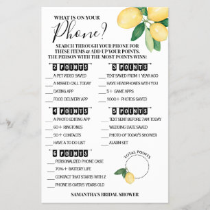 Vad finns på ditt Mobila Lemons Shower Game Card? Flygblad