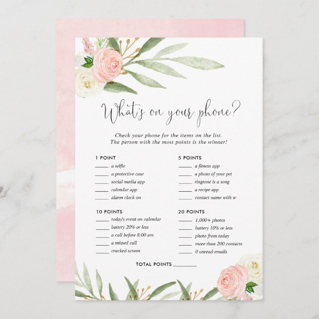 Vad finns på rosan för barnduschspel för mobila mö inbjudningar (Fram/baksida)