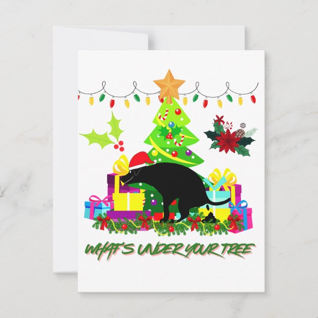 Vad finns under ditt julgran? Retro Holiday Pup Julkort (Framsida)