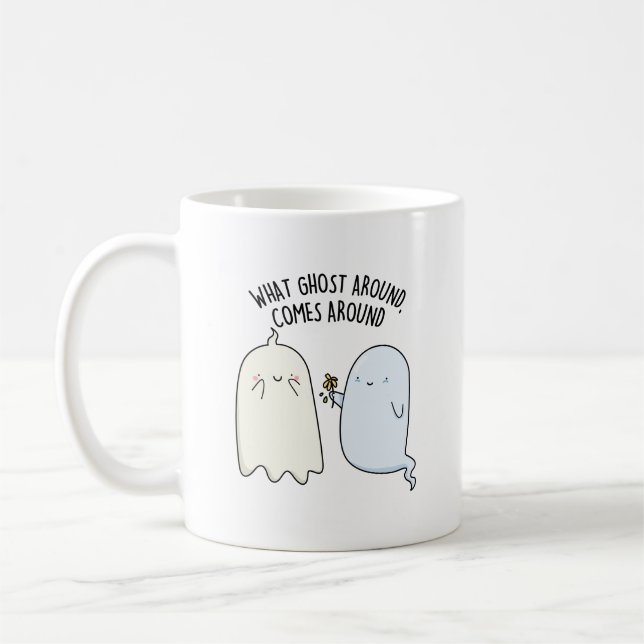 Vad Ghost runt kommer omkring i Halloween Pun Kaffemugg (Vänster)