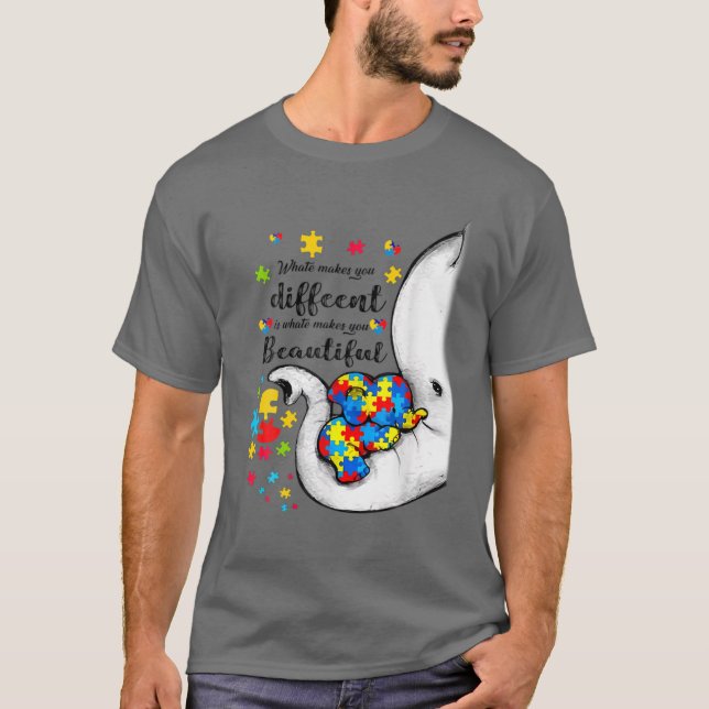 Vad gör dig annorlunda, Elephant Mamma Autism Chil T Shirt (Framsida)