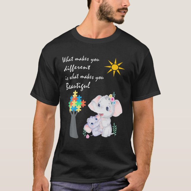 Vad gör dig annorlunda, Elephant Mamma Autism Chil T Shirt (Framsida)