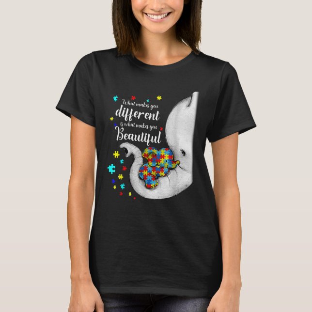 Vad gör dig annorlunda på Elephant Mamma Autism T Shirt (Framsida)