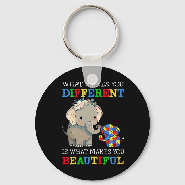 Vad gör dig annorlunda till Elephant Mamma Autism  Nyckelring (Framsida)