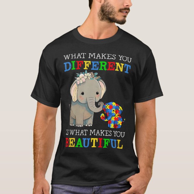 Vad gör dig annorlunda till Elephant Mamma Autism  T Shirt (Framsida)