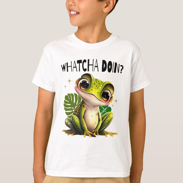 Vad gör du? Rolig nyfiken groda T Shirt (Framsida)