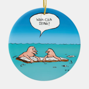 Vad gör du? Rolig serie om skeppsbrott Julgransprydnad Keramik