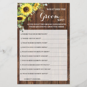Vad Groom säger Solblommor Möhippa Game Card Flygblad