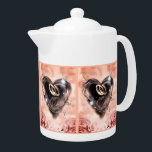 Vad Gud har sammanställt (Rosa ros och Vita)<br><div class="desc">Fin designad tekanna som har en underbar designad för en möhippa gåva. Den här tekannan har en utskriven bild av en akrylmålning av två bröllop ringar i ett kristallformat hjärta. Det finns bilder av vackert rosa ros på tekannan.</div>