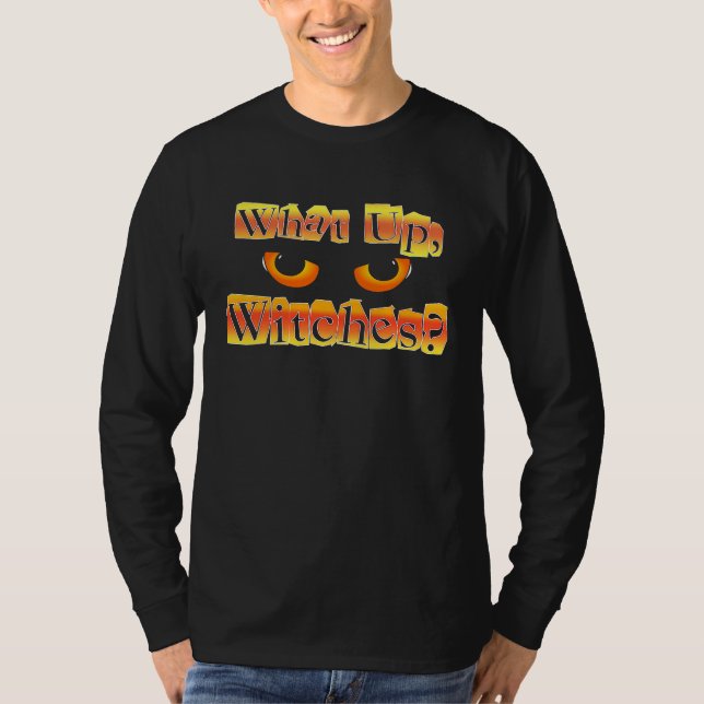Vad händer Häxor Halloween Skräckögon T Shirt (Framsida)