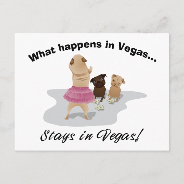 Vad händer i Vegas Pug Bachelor Party Ts, presente Vykort (Framsida)