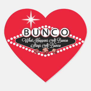 Vad händer på Bunco stag på Bunco roligt Hjärtformat Klistermärke