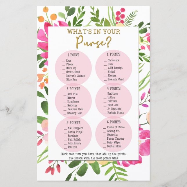 Vad Har Du I Din Handväska Bröllopsduschspel, Bröl (Framsida)